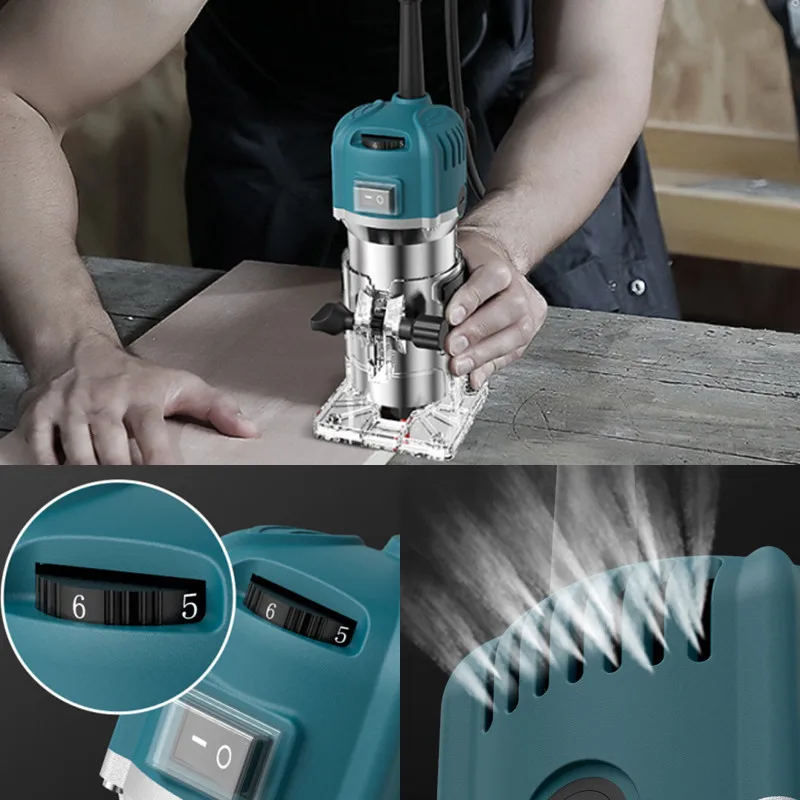 Upgraded 6-speed 800W Woodworking Electric Trimmer 33000 RPM Wood Engraving Slotting Trimming Machine Carving Router