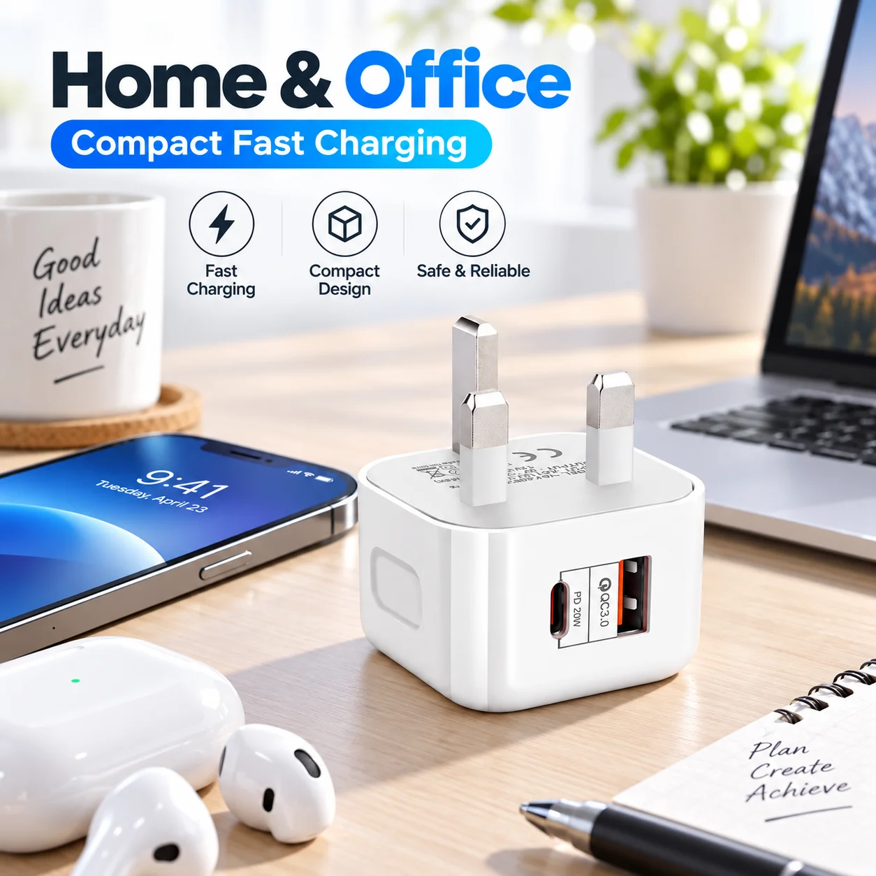 20W Dual Port USB C PD Fast Charger EU US UK Plug Quick Charging Wall Adapter for iPhone 15 14 13 12 11 Samsung HTC LG