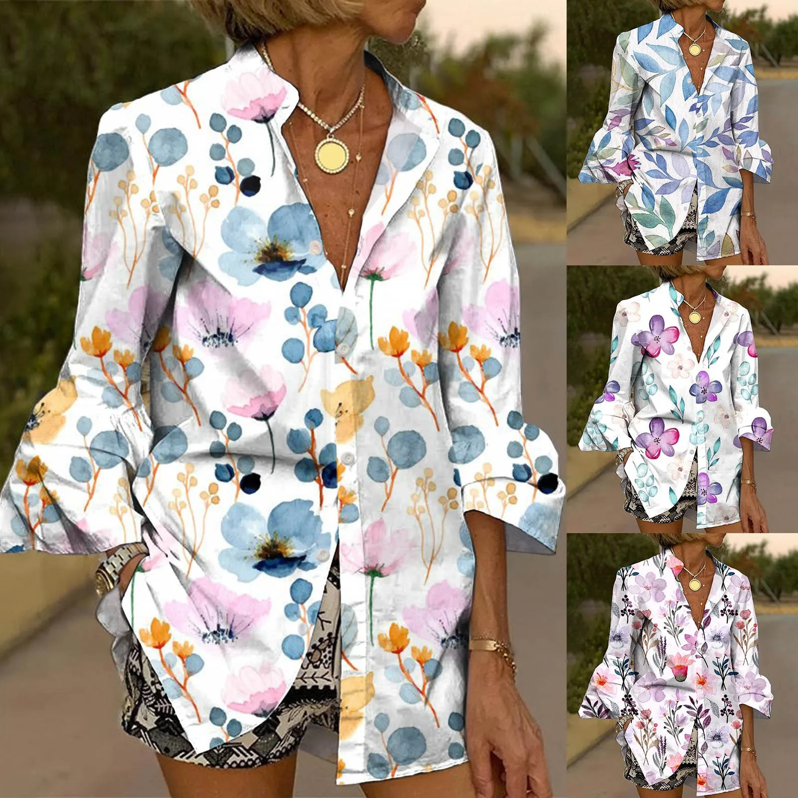

Женская Повседневная рубашка Dressy, блузки с длинным рукавом, складные манжеты, V-образный вырез, богемные топы, футболка, Женские топы с ушками для женщин