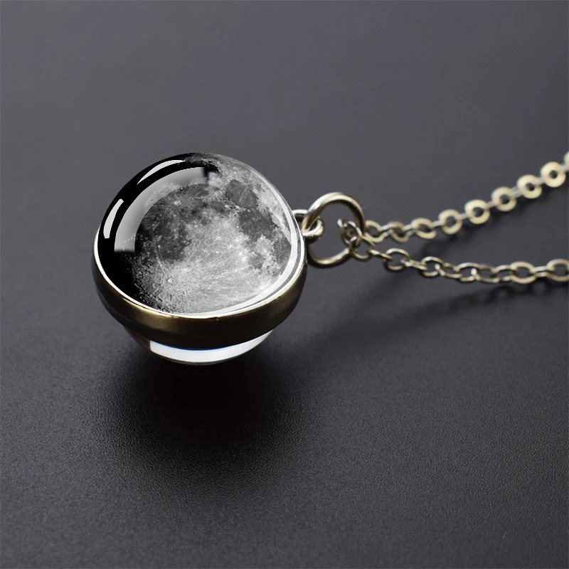 Celestial Galaxy Pendant Necklace – Double-Sided Glass Ball Astronomy Jewelry Gift