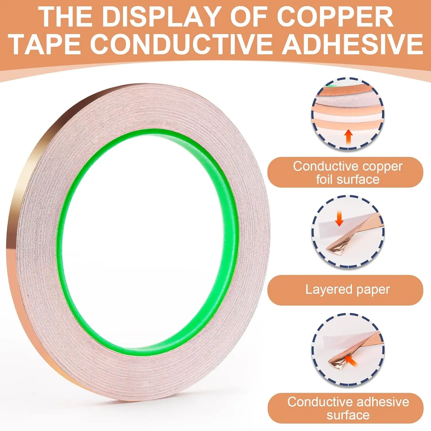 Premium Double-Sided Conductive Copper Foil Tape for Stained Glass, EMI Shielding, and Crafts
