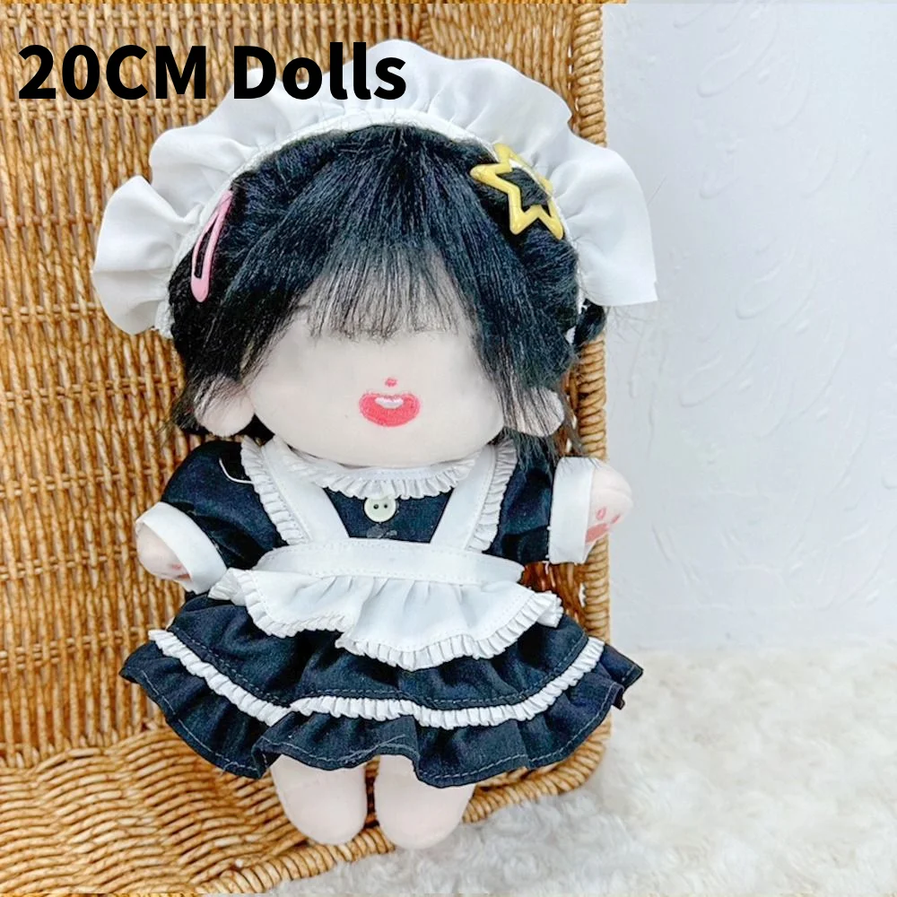 1Set Handmade 10/20cm Doll Clothes Maid Dress Headband Apron