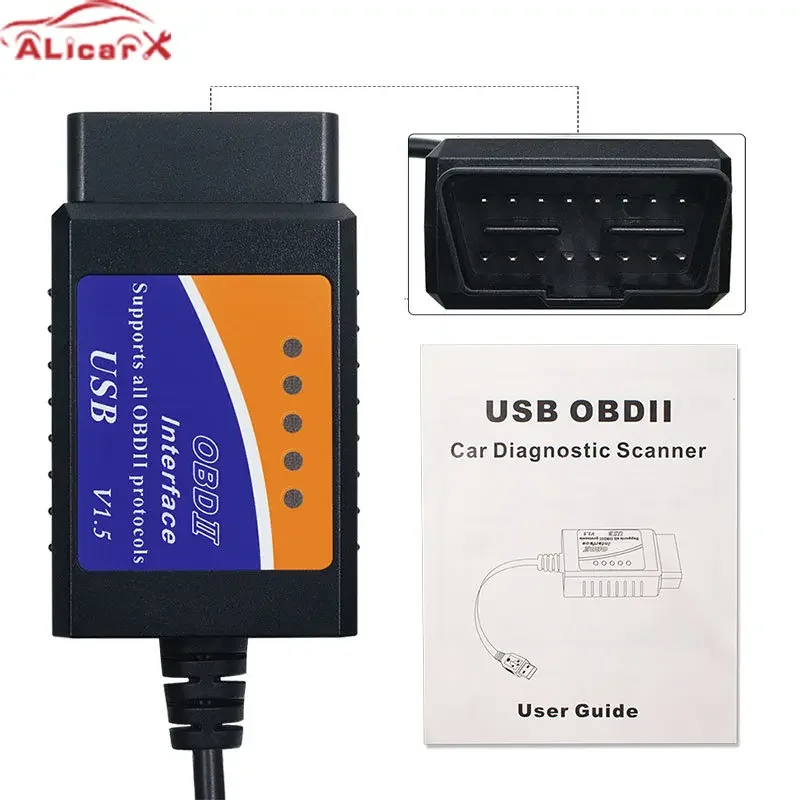 OBD2 Scanner OBD Code Reader Car Diagnostic Cable V1.5 USB ELM327 PIC18F25K80 Chip for Most OBD2 Protocols ELM 327 USB 25K80 Code Clean
