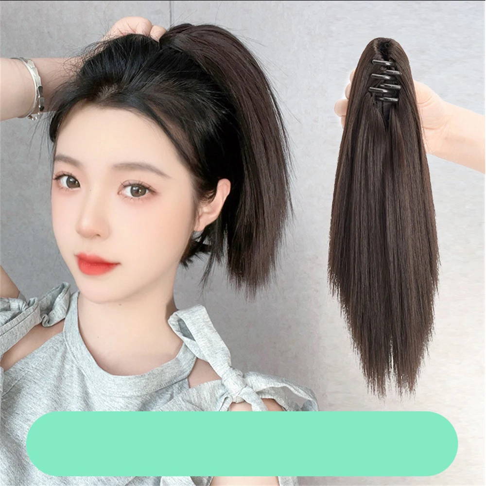 

simulates fluffy short straight high ponytail grip clip wig womans natural horsetail Wigs hair Extensions 30cm