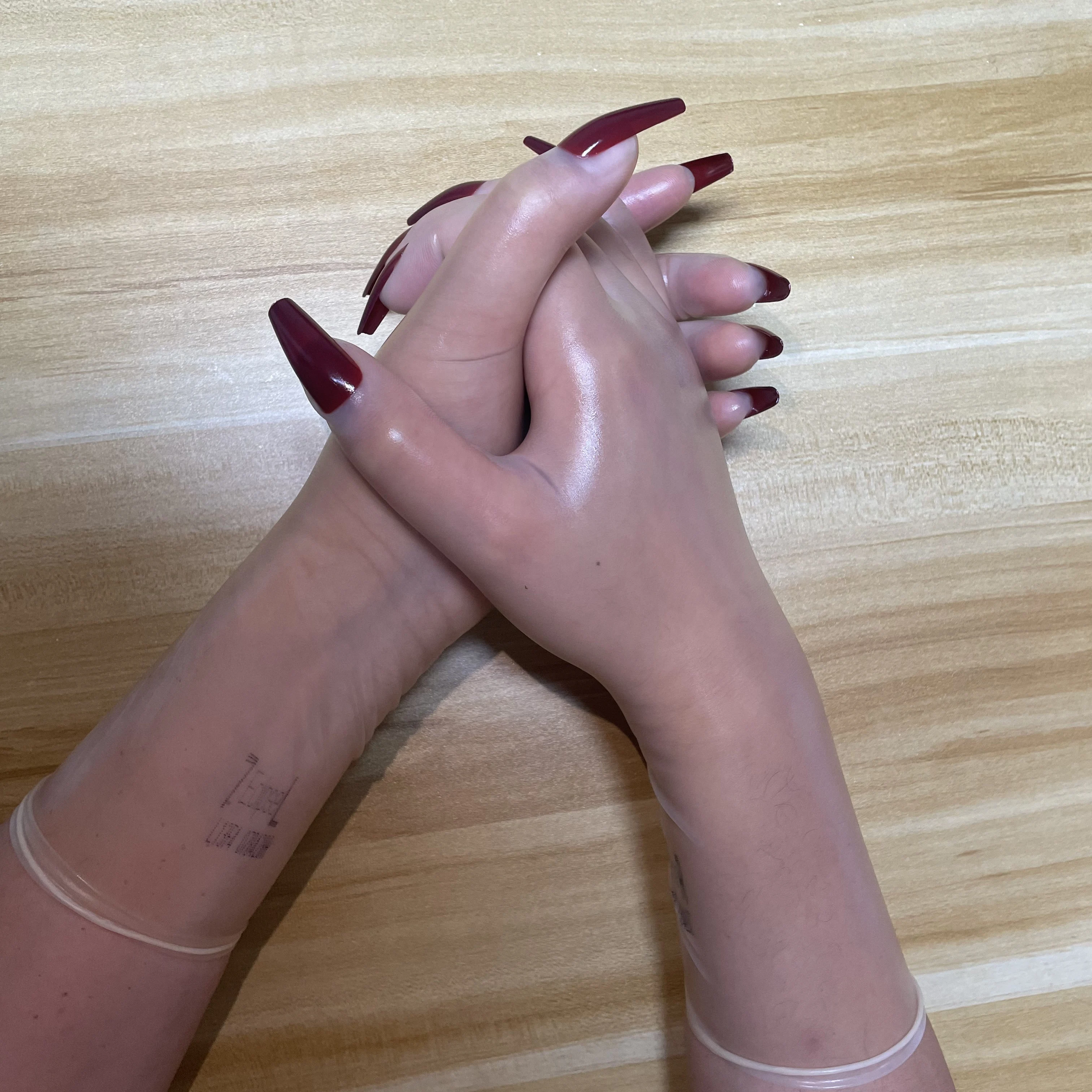 Male to Female Ultra Thin Transparent Malaysian Latex Material Tight Binding Kigurumi Medium Length Zentai Nail Latex Gloves kigurumi pajamas