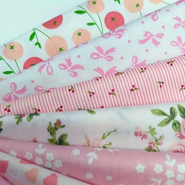 (25 cm * 20 cm) 8 pièces de tissu en coton floral rose ; Tissu prédécoupé ; Fournitures de couture pour la couture patchwork et l'artisanat de vêtements de bricolage 5