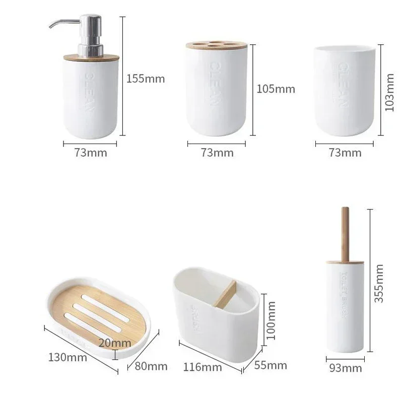 Bathroom Accessories Set Designer Soap Lotion Dispenser Toothbrush Holder Soap Dish Tumbler or wood Bottle Cup Black/White/gray images - 6