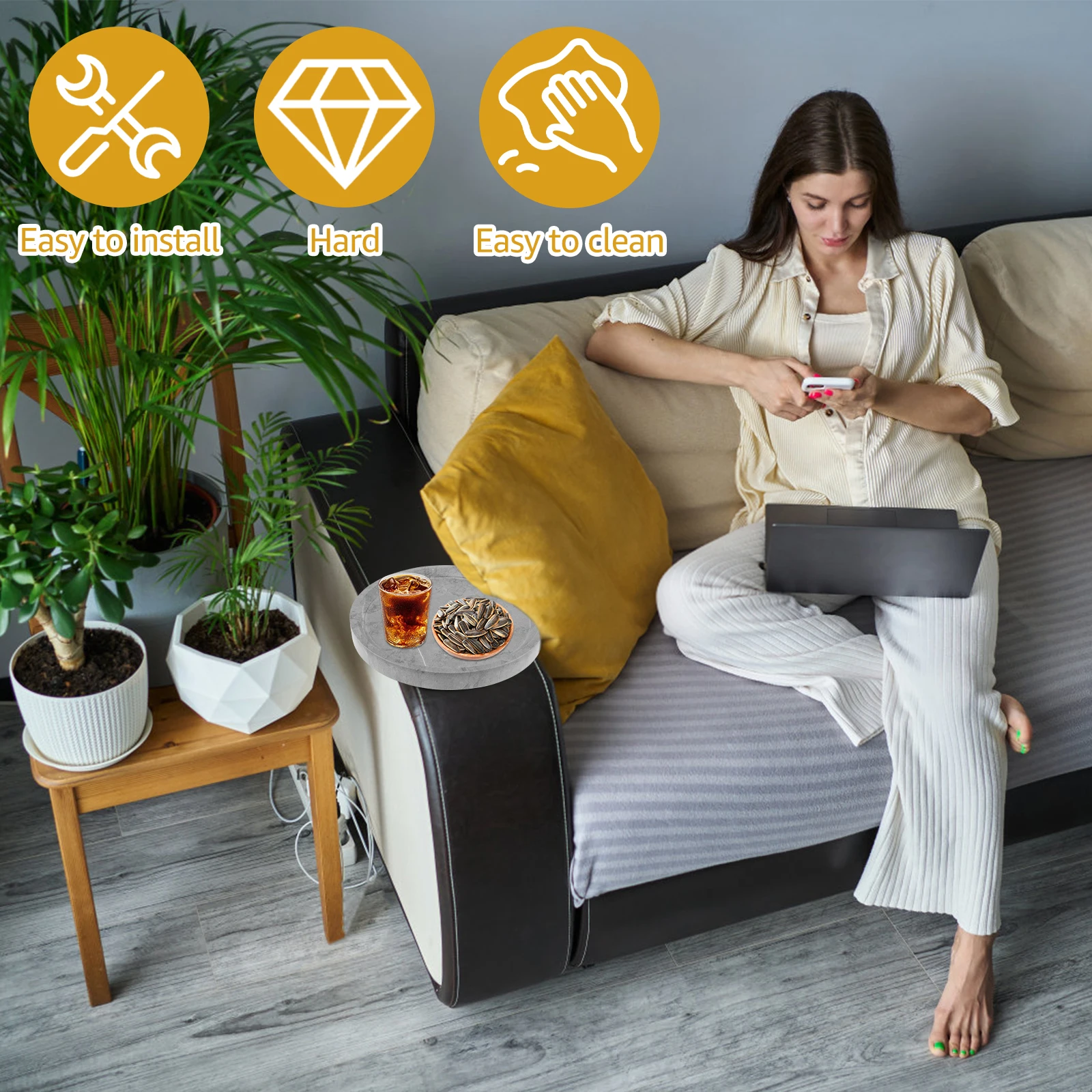 Sofa Armrest Tray Wooden Sofa Armrest Tray Easy Storage Multifunctional Anti-slip Couch Arm Holder for Drinks Snacks Organizer