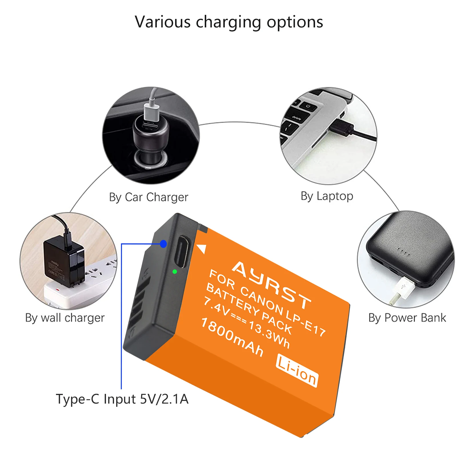 Bateria com Entrada Usb-c para Canon 1800mah Lpe17 lp E17 Lp-e17 Eos 200d m3 m6 750d 760d T6i T6s 800d 8000d Câmeras X8i do Beijo - Image 5