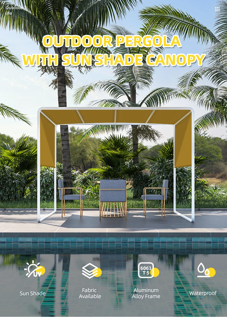 Pergola, Gazebo in Lega di Alluminio 6063-T5 Resistente 3x3x2.2m, Padiglione con Tenda Parasole Sunbrella Anti-UV per Giardino, Patio - immagine 4