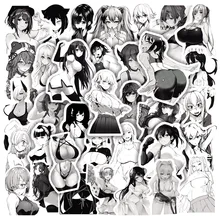 

10/30/50 Pcs Black And White Anime Sexy Pinup Girl Hentai Waifu Graffiti Sticker Laptop Fridge Luggage Phone Party Gift Sticker