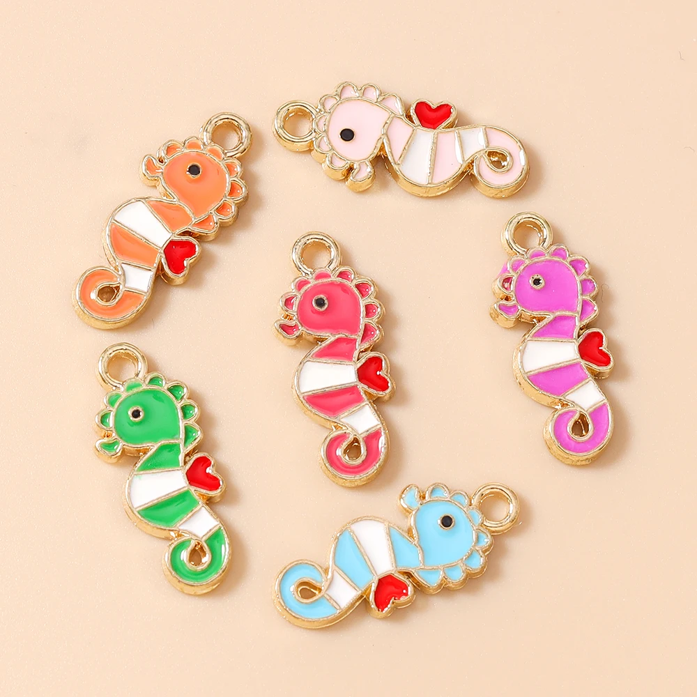 Leslie 20 Stück 9x21mm Niedliche Cartoon-Seepferdchen-Anhänger für DIY Ohrringe, Halsketten, Schmuckherstellung, Zubehör, handgemachte Bastelarbeiten