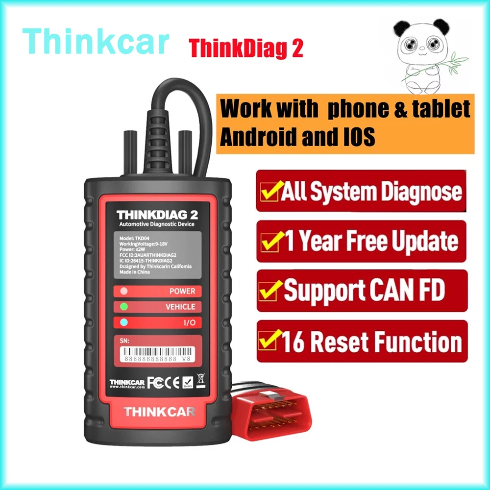 

New Thinkcar ThinkDiag 2 ALL Car Brands Canfd protocol All Reset Service 1 Year Free OBD2 Diagnostic Tool Active Test ECU Coding