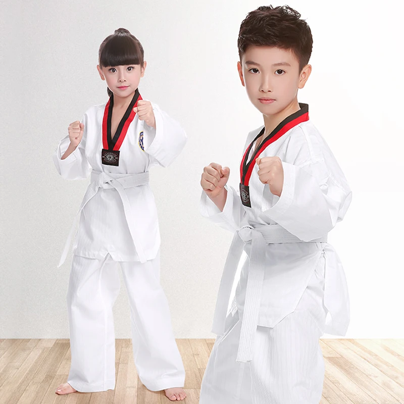 Uniforme Gi à manches longues pour enfants et adultes, Costumes TKD, Vêtements blancs, Uniformes de taekwondo, Vêtements de karaté WTF, Vêtements Dobok, Unisexe, Nouveau