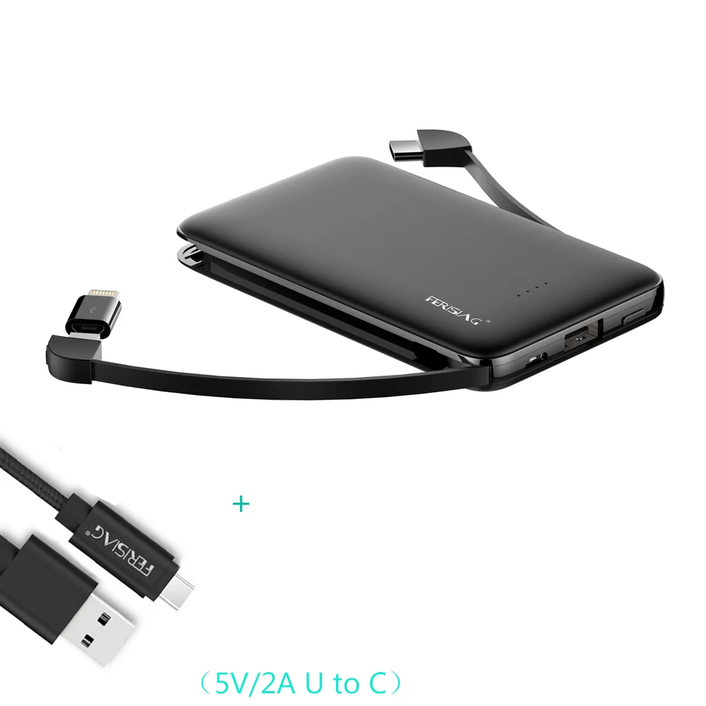 best battery pack FERISING With Cable Power Bank 5000mAh USB Type C Portable Charger PowerBank External Battery Charge For iPhone Xiaomi Samsung power bank 10000mah Power Bank