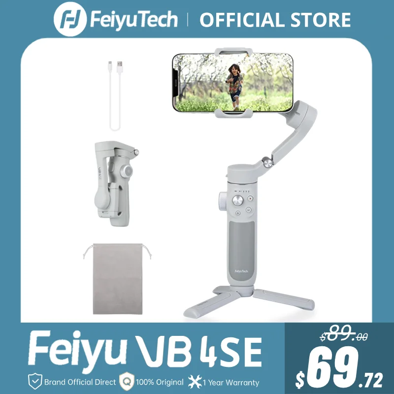 FeiyuTech Official VB4SE Smartphone Stabilizer Face Tracking 3-Axis Gimbal Portable&Foldable Focus Knob for iPhone 15 14/Samsung