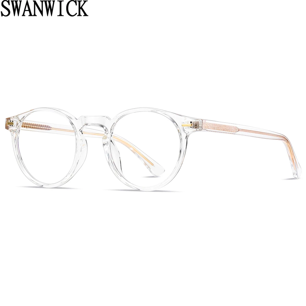 

Swanwick TR90 retro glasses anti blue light women clear lens round glasses frame men CP acetate black pink unisex optical