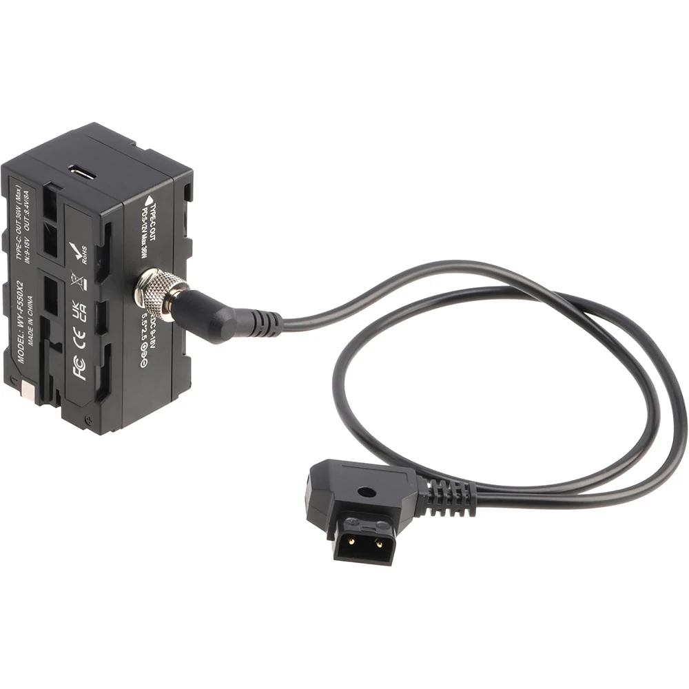 FOTGA 듀얼 사이드 NP-F 더미 배터리 어댑터, 카메라 모니터 무선 송신기용 NP-F550, F750, F970, D-탭-DC 5.5x2.5mm 케이블