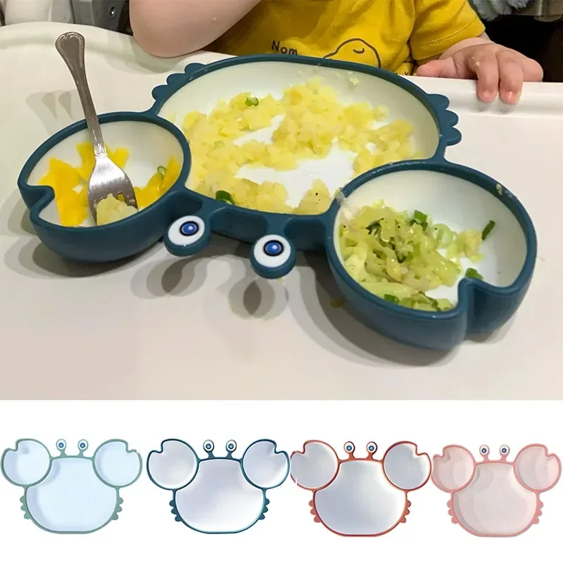 Baby Safe Silicone Dining Plate Suction Cartoon Children Dishes Feeding Toddler Training Tableware Crab Kids Bowl