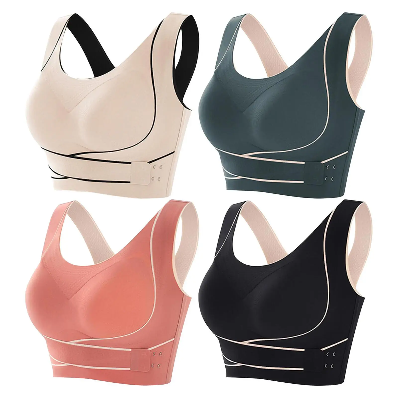 

Women Comfy Corset Bra Sport Front Cross Seamless Smooth Liner Side Buckle Bra Sports Yoga Bra