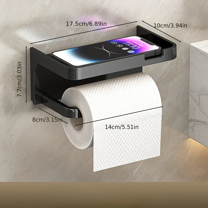 [Sleek Toilet Paper Holder] Durable Black Toilet Paper Holder with Shelf | Wall-Mounted Bathroom Tissue Dispenser