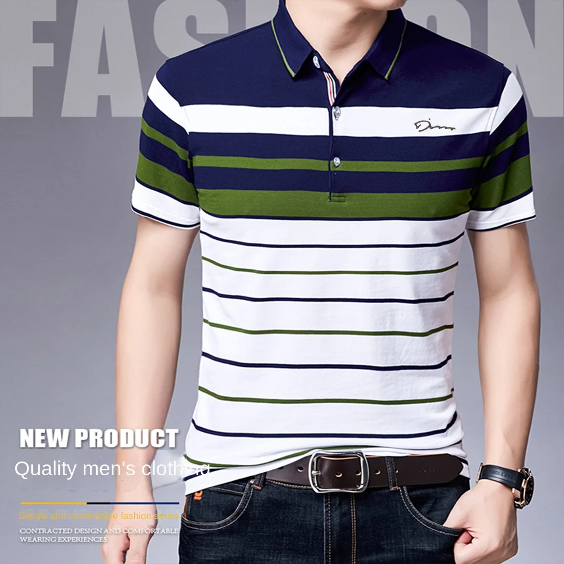 Brand Embroidery Men's Cotton Polo Shirts Classics 2024 Summer Striped Button Clothing Business Streetwear Short Sleeved T-shirt 6 Sc28be6704f0e47e0bdc32085a8768d3da