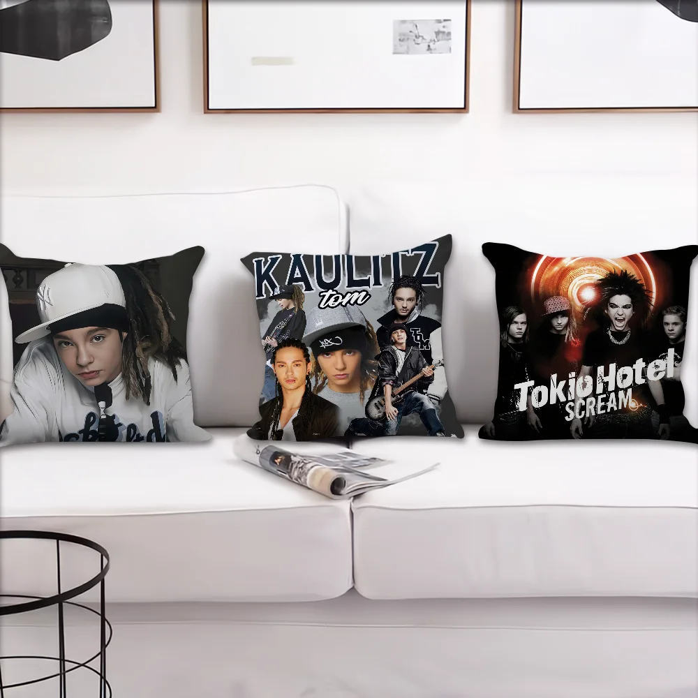 밴드 T-Tokio H-Hotel Tom Kaulitz 쿠션 커버 플러시 패브릭 소프트 양면 프린트 소파 쿠션 커버 스로우 베개 커버