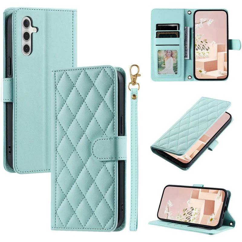 thumbnail image 1 of Funda de cuero a cuadros para Samsung Galaxy A55, A54, A53, A52, A35, A34, A25, A24, A23, A14, A15, A12, A16, 5G, con ranura para tarjetas, 1 of 4