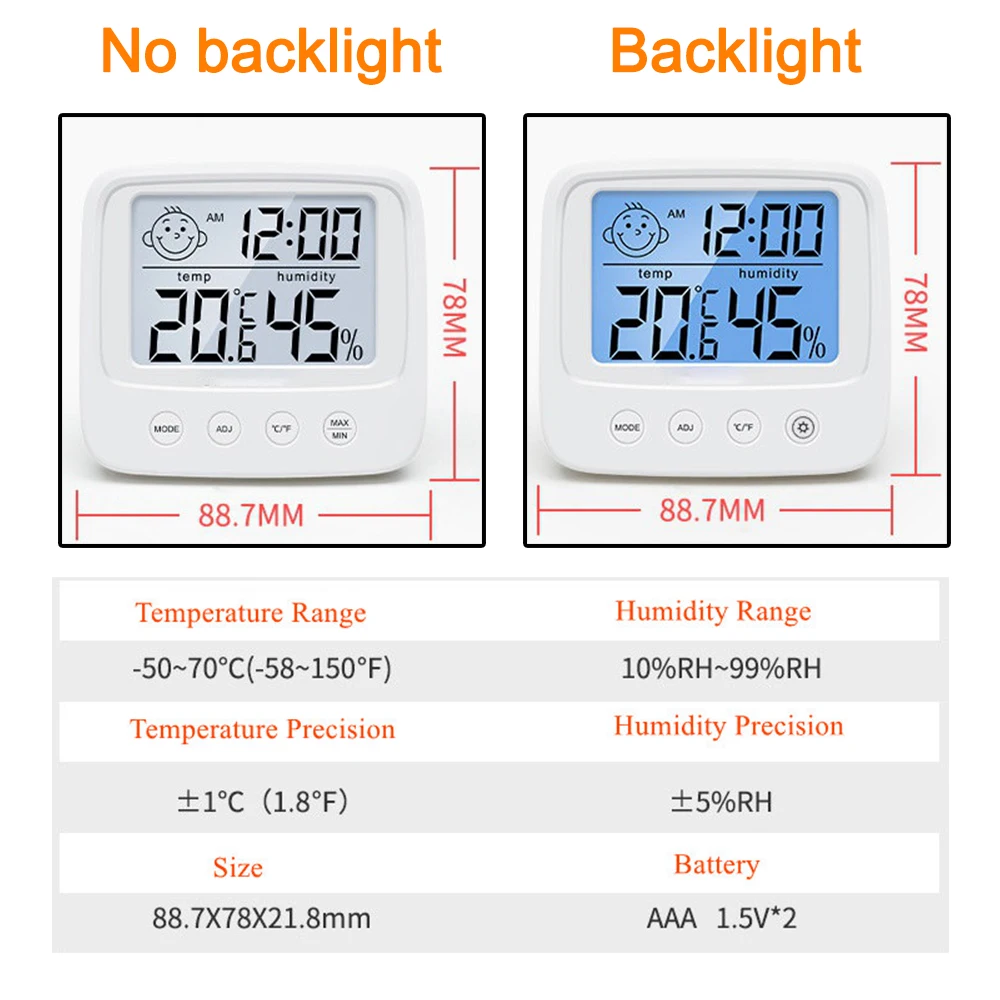 Thermometer Hygrometer LCD Digital Backlight Temperature Indoor Humidity Meter Sensor Electronic Weather Station Meter Room Baby