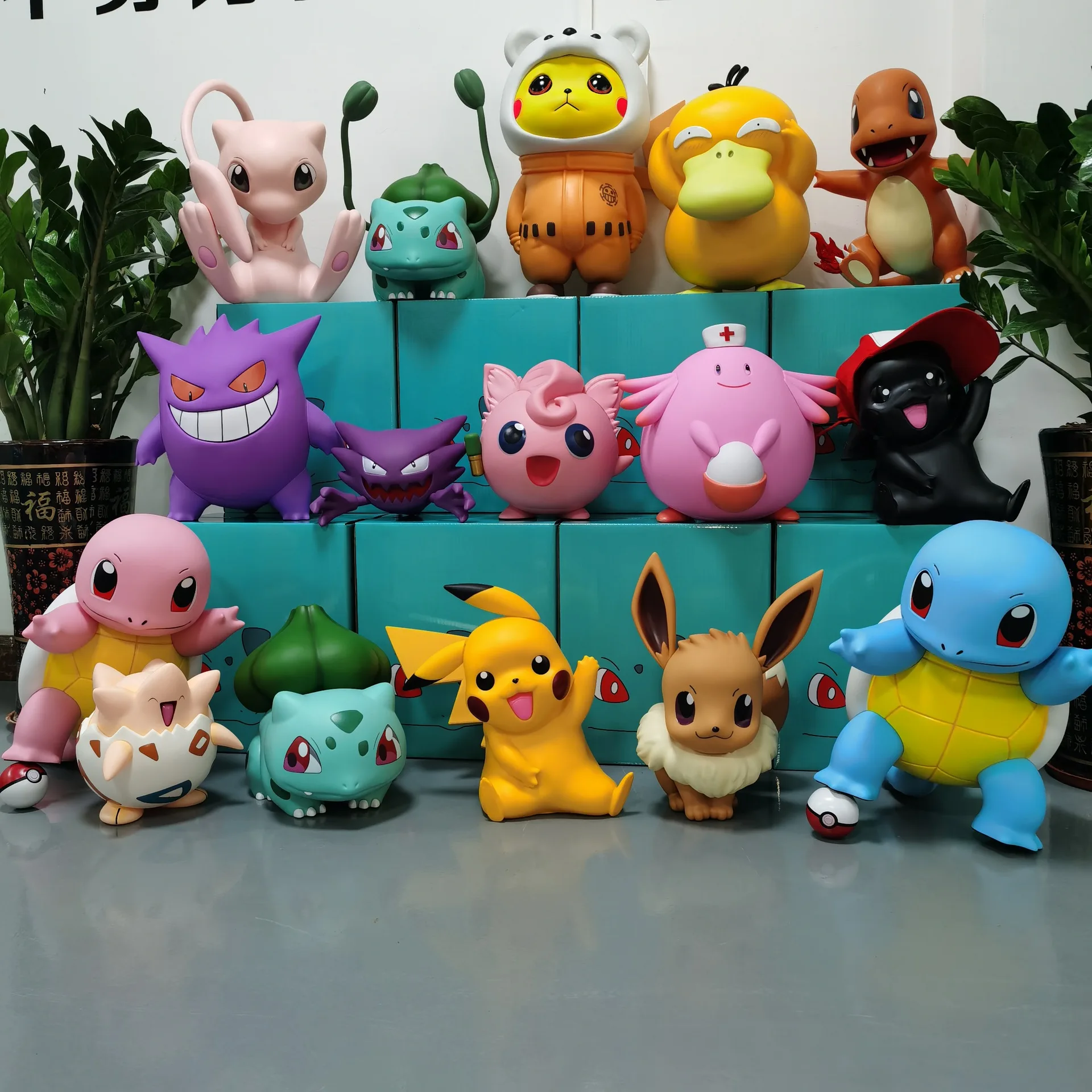 Pokemon Large Figure High Quality Anime Action Figurines Pikachu Mewtwo  Psyduck Squirtle Togepi Eevee Manga1:1 Model Doll Toys