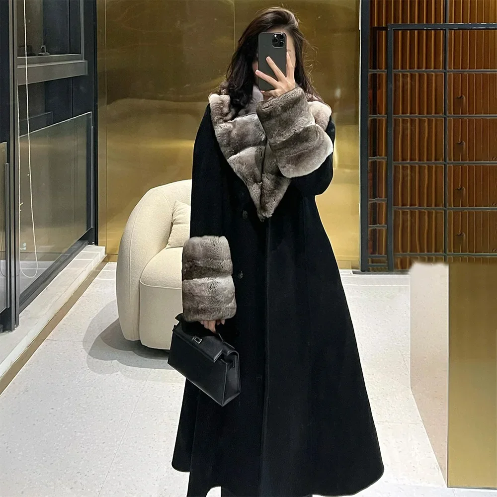 

NIGO Women's Winter Solid Color Cashmere Lapel Long Fashion Loose Coat Lace-up Tweed Jacket Ngvp #nigo7542