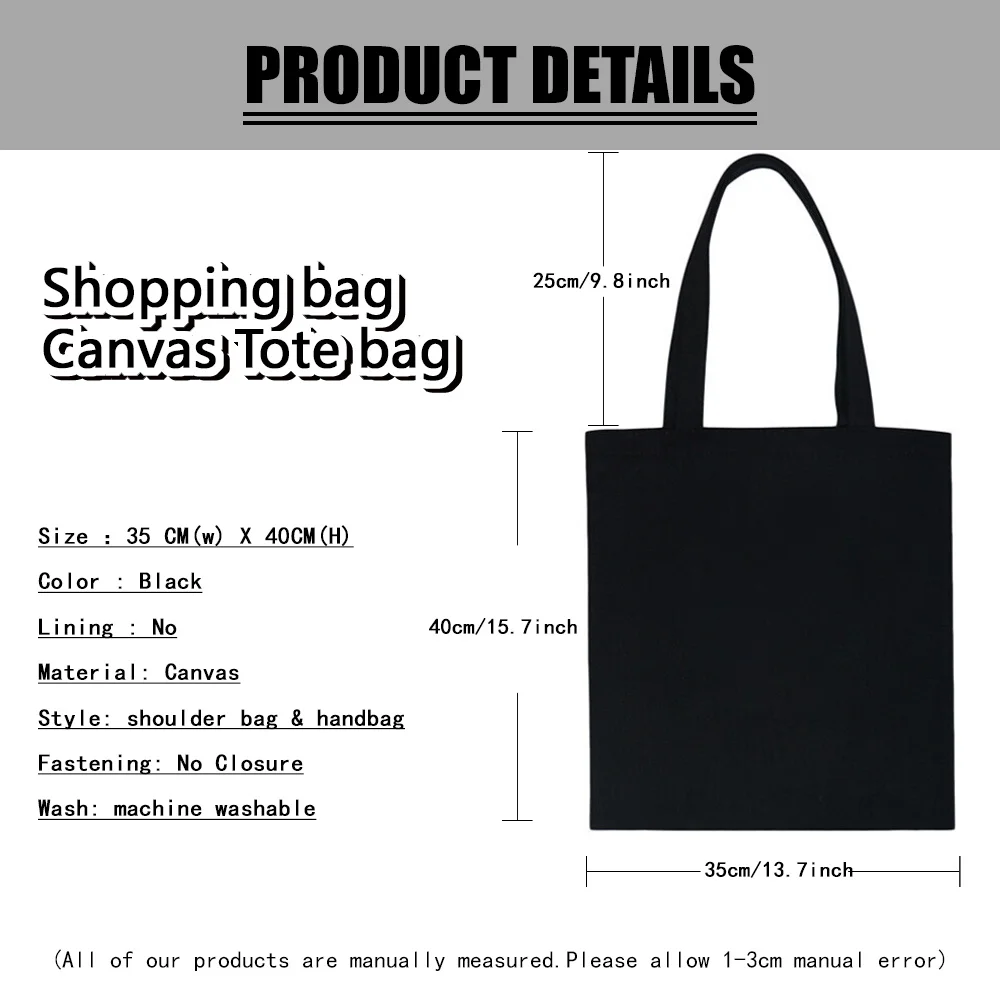 Canvas Shopping Bag for Women Shoulder Bags Shopper Handbag Commute Grocery Handbags Text Print New Fashion Eco Storage Tote