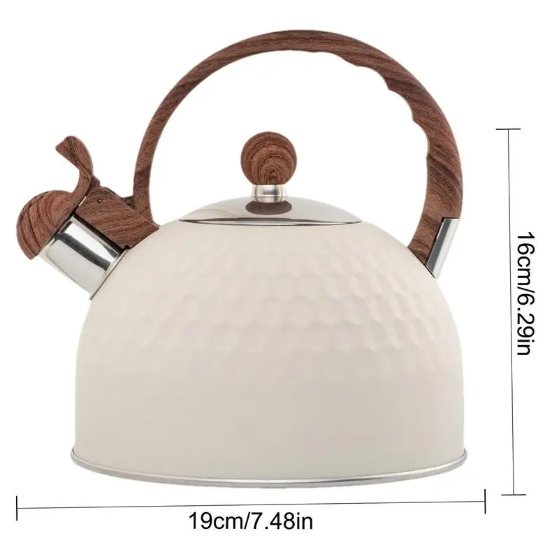 Whistling Teapot White Stainless Steel Tea Kettle 2.5L Multipurpose Household Tools With Rubber-Wrapped Handle For Boiling Water
