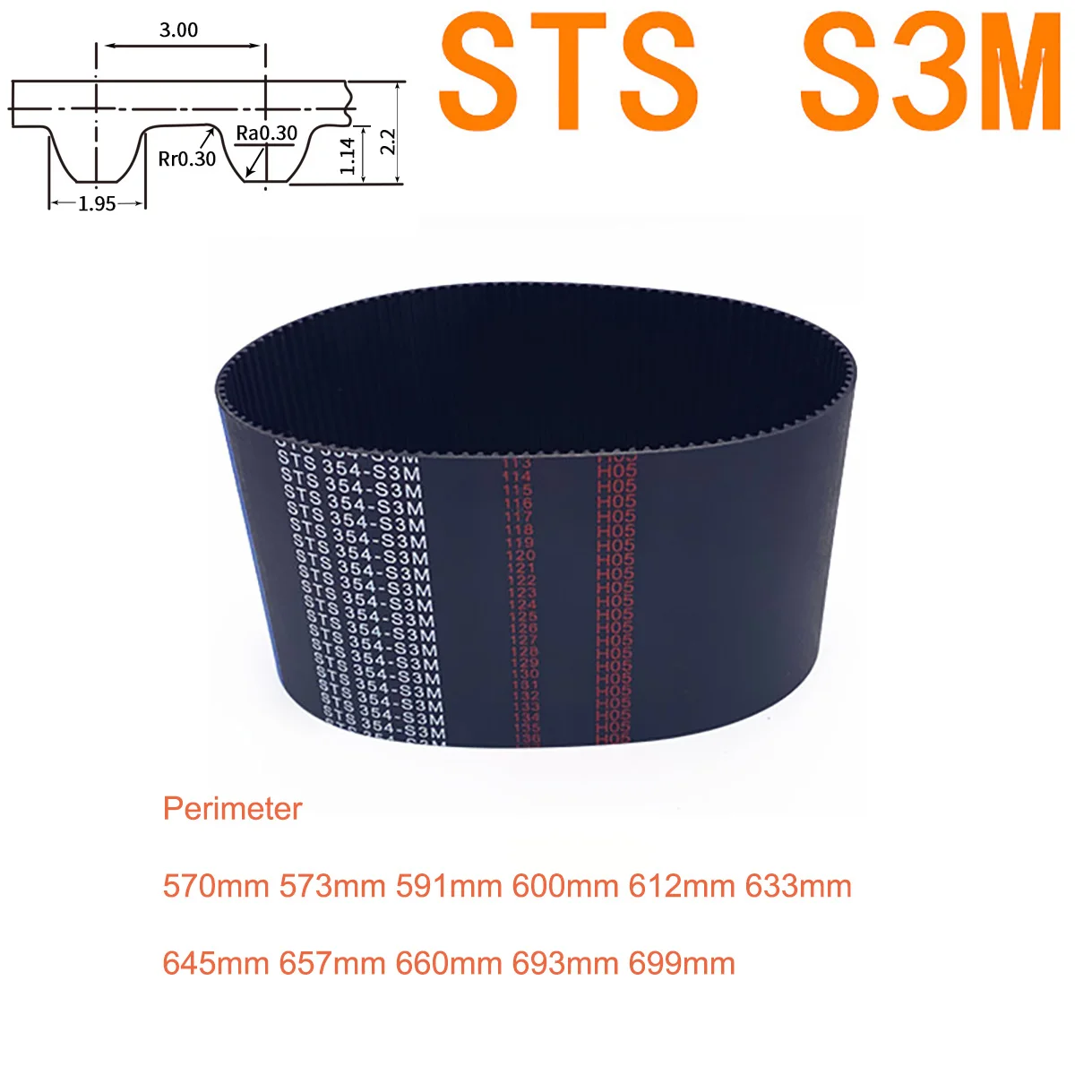 

1Pc S3M Timing Belt 570 573 591 600 612 633 645 657 660 693 699mm Width 6/10/15/20mm STS S3M Closed-loop Synchronous Rubber Belt