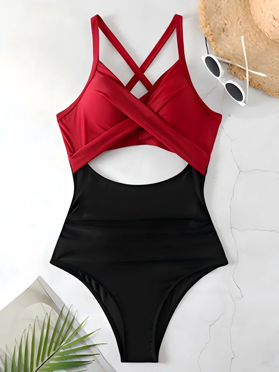 Elegant Ruched One-Piece Swimsuit for Women - Solid Summer Beachwear