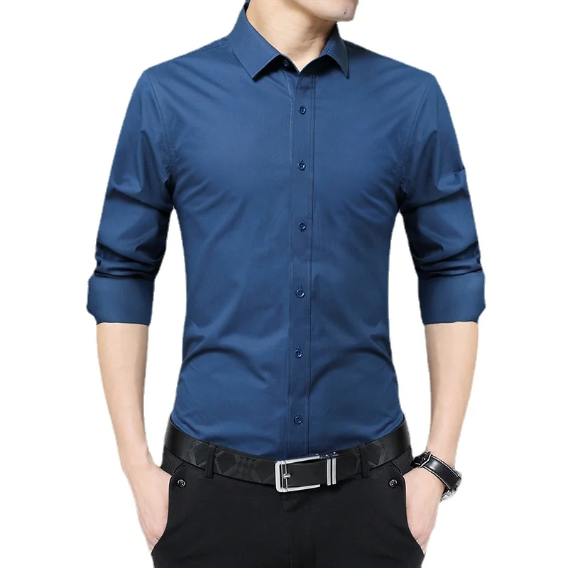 

Mens Shirts Summer New Long Sleeve Male Dress Shirt Casual Slim Fit Men Clothing Wrinkle Resistant and Iron Free Youth Stretch