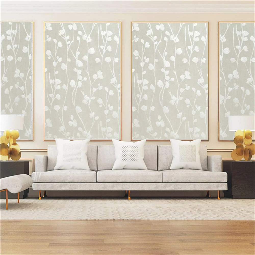 Creamy-white  Branches Leaf Wallpaper Modern Floral Peel and Stick Vinyl Plain Wallpaper Sticker Contact Paper Home Decor Film