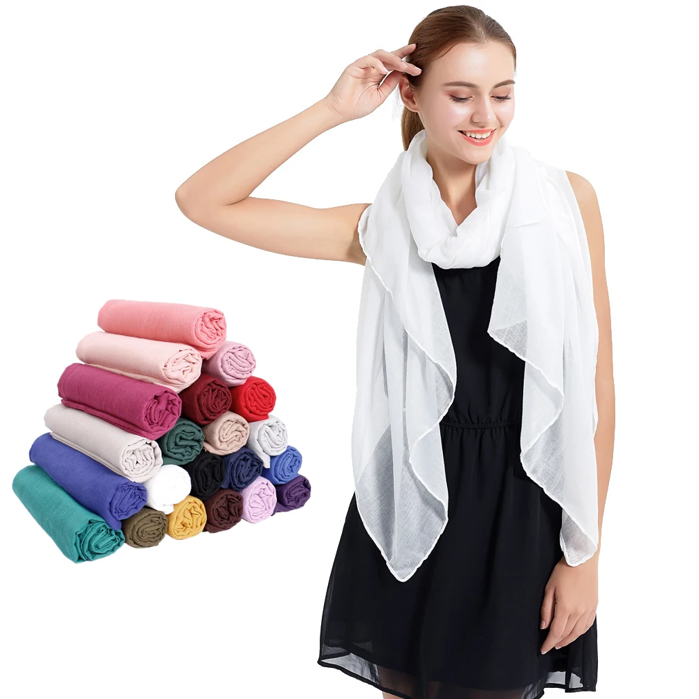 180x90cm Women Cotton Scarf Voile Neckscarf Thickened Shawl Long Silk Scarf Widen Headscarf Girls Winter Warm Scarves