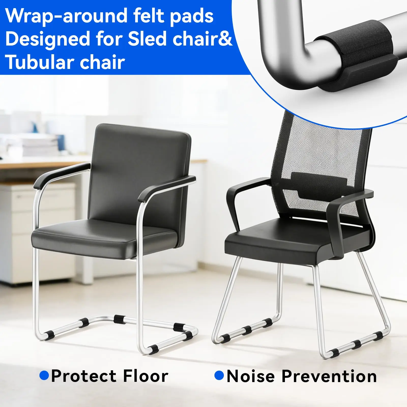 Wrap-Around Felt Chair Leg Floor Protectors - Furniture Pads (Set of 6/12)