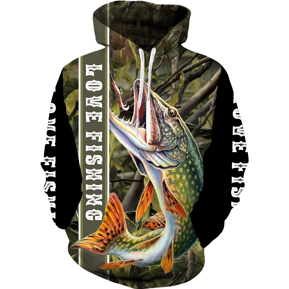 

Mens 3D Fish Printed Sports Fishing Camping Camouflage Hunting Hoodie for Man Hooded Clothing Streetwear Plus Size