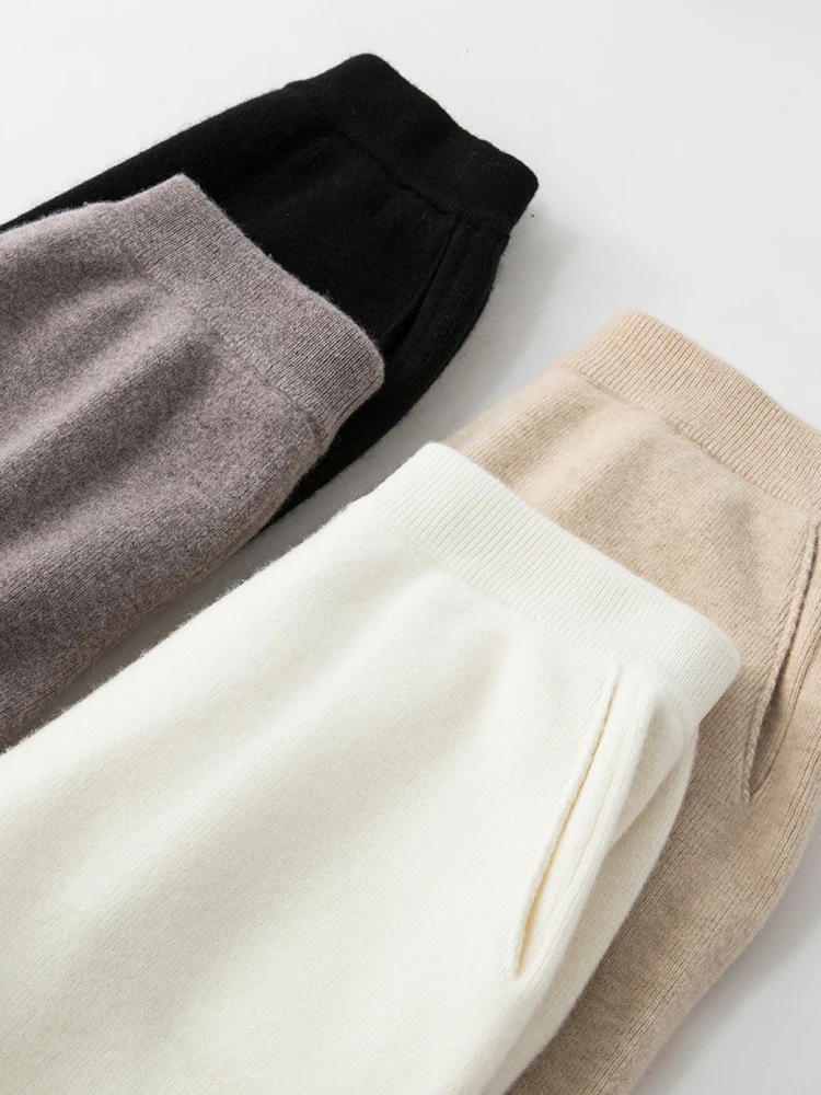 Women High Waist Wide Leg Pants For Winter 100% Merino Wool Trousers Thick Warm Solid Basic Casual Knitwear Korean Fashion Tops