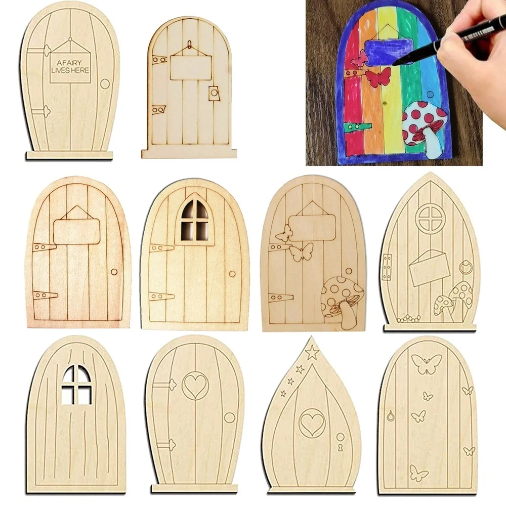 Description Picture 3 of item6pcs/set Wooden Door DIY Painting Ornaments Mini Fairy Door Craft For Home Garden Landscape Decorations Kids Gifts Supplies