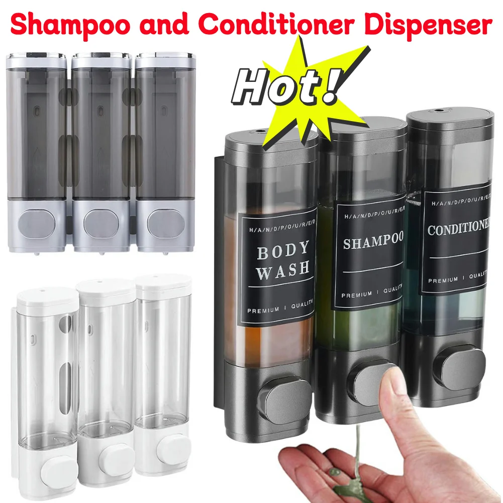 ติดผนังห้องน้ําเครื่องจ่ายสบู่เหลวสามหัวผู้ถือเจลทําความสะอาดมือ Wall Mount สบู่แชมพูเจลอาบน้ําคอนเทนเนอร์ 1