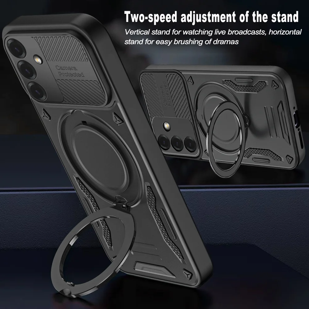 Enhanced Magnetic Case with 360° Rotating Kickstand and Lens Protection - Tough PC Cover