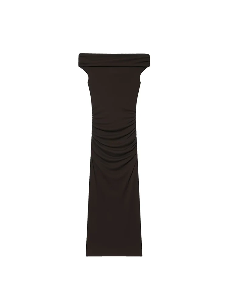 Sexy Slimming Dress For Women Elegant Slash Neck Sleevesless Fashion Folds Dresses Female Solid Temperament Party Long Dress