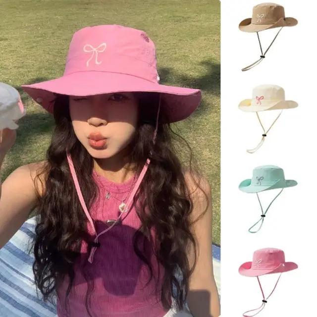 Sombrero de pesca coreano de secado rápido con lazo rosa