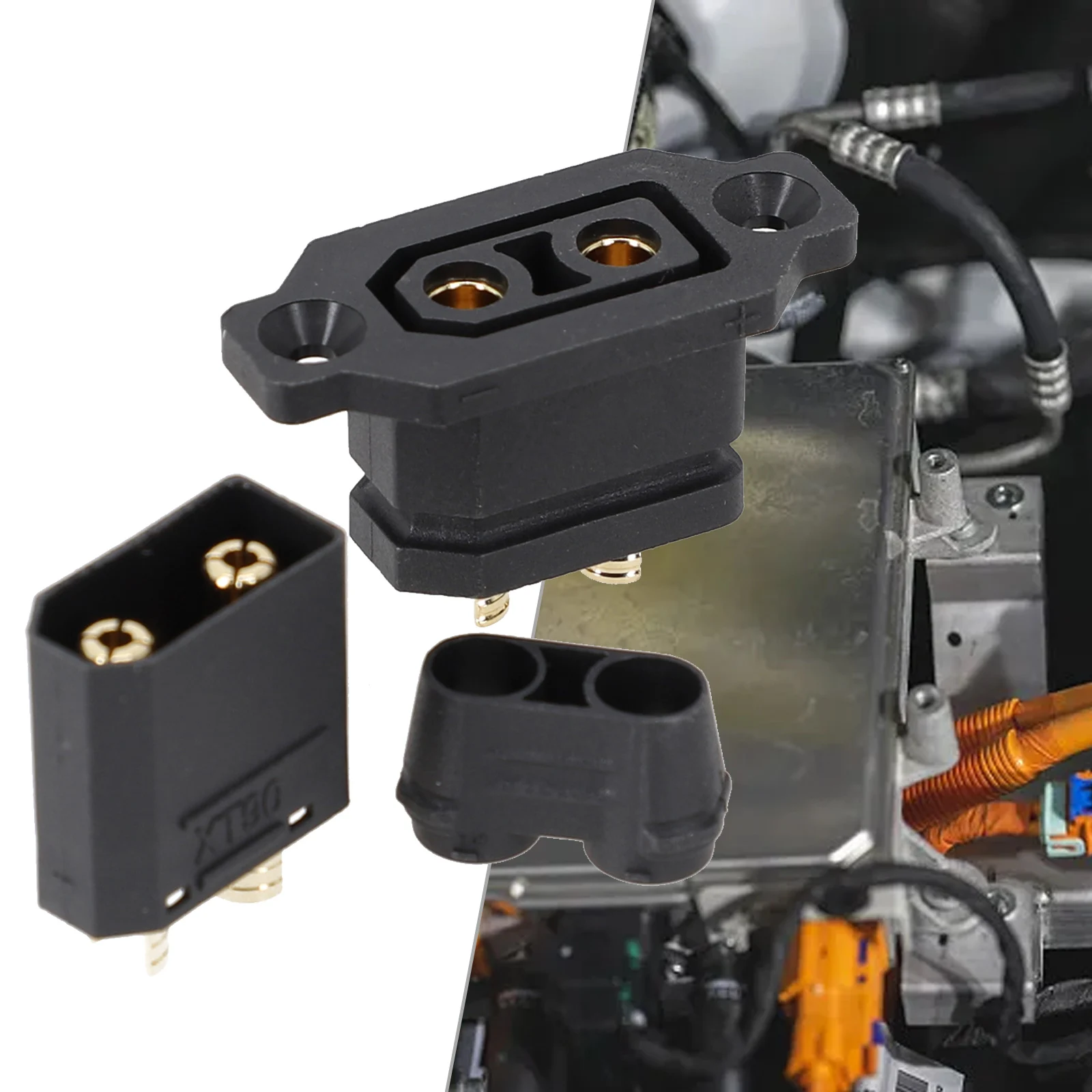 

XT90 Lithium Battery Charging Port Plug Fixed Base Electric Vehicle Connector Black Color Withstand Voltage DC 500V