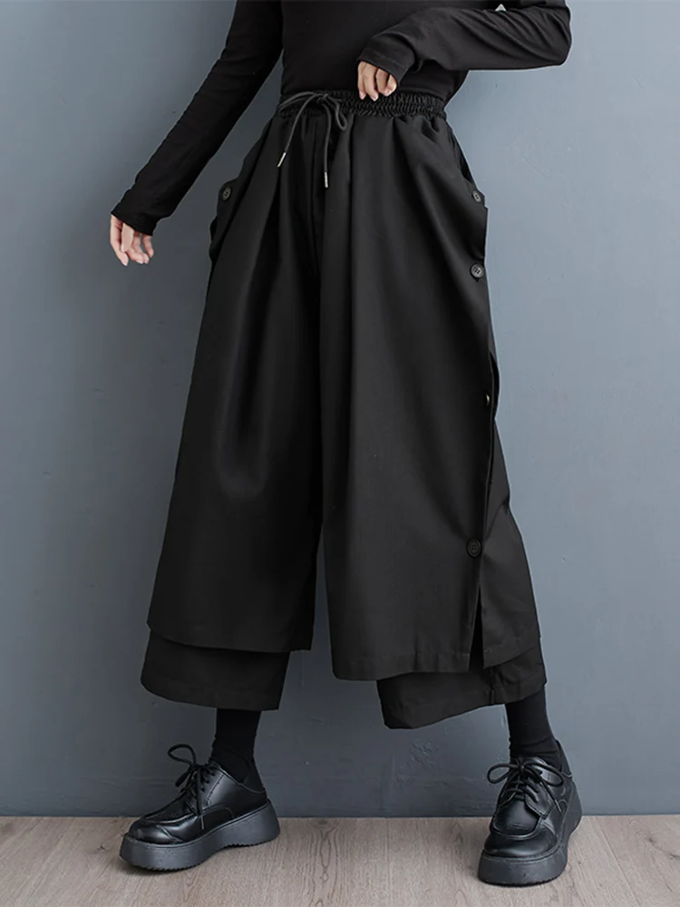 Black Vintage Button High Waist Wide Leg Pants Women New Casual Loose Oversize Trousers Fashion Streetwear Autumn Winter 2025