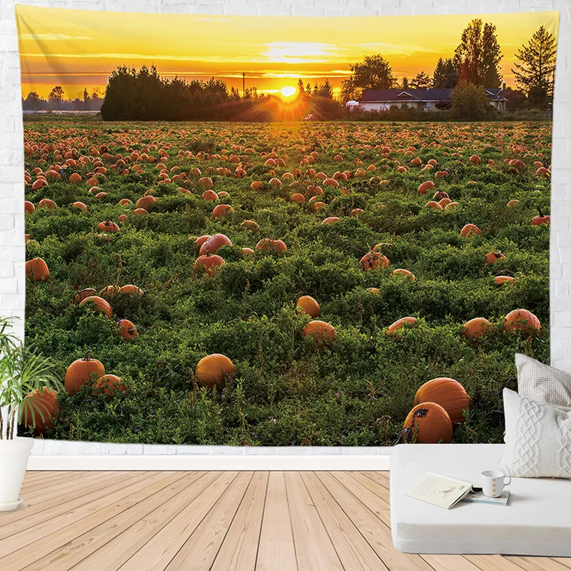

Rural Country Farmhouse Scenery Tapestry Wall Hanging Pumpkin Field Forest Tapestries Dormitory Bedroom Mural Fabric Home Decor