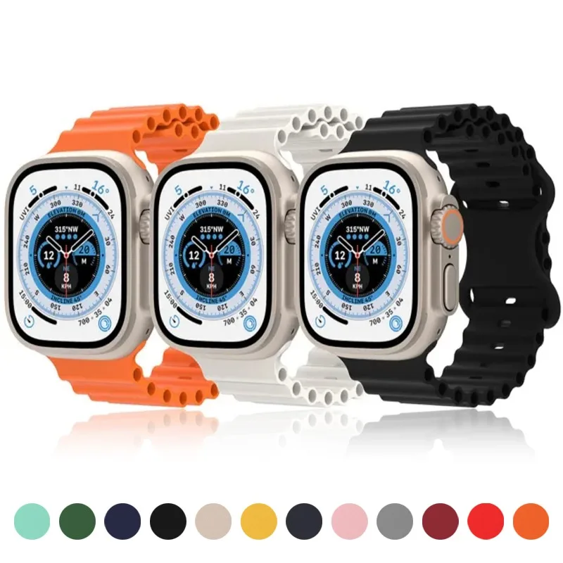 

Ремешок Ocean для Apple Watch Ultra Band 49 мм 9 8 7 45 мм 41 мм, силиконовый браслет для iWatch 6 5 4 SE 44 мм 40 мм 42 мм 38 мм